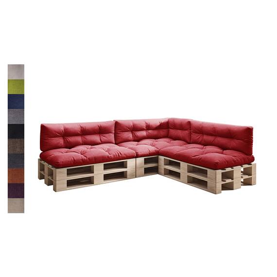 sunnypillow Palettenkissen für Palettenmöbel - 7er Set - Palettenauflage 120 x 80 für Palettensofa - Palettenpolster für Garten, Gesteppte Kissen für Europaletten - Sitzkissen & Rückenkissen Rot