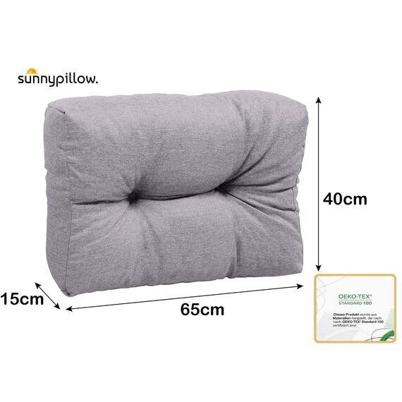 sunnypillow Palettenkissen für Gartenmöbel - Rückenkissen 65 x 40 cm - Rückenpolster für Bett und Sofa - Palettenpolster für Palettenmöbel - Gesteppte Gartenkissen - Rückenlehne, Seitenkissen Grau