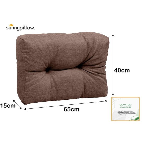 sunnypillow Palettenkissen für Gartenmöbel - Rückenkissen 65 x 40 cm - Rückenpolster für Bett und Sofa - Palettenpolster für Palettenmöbel - Gesteppte Gartenkissen - Rückenlehne, Seitenkissen Braun