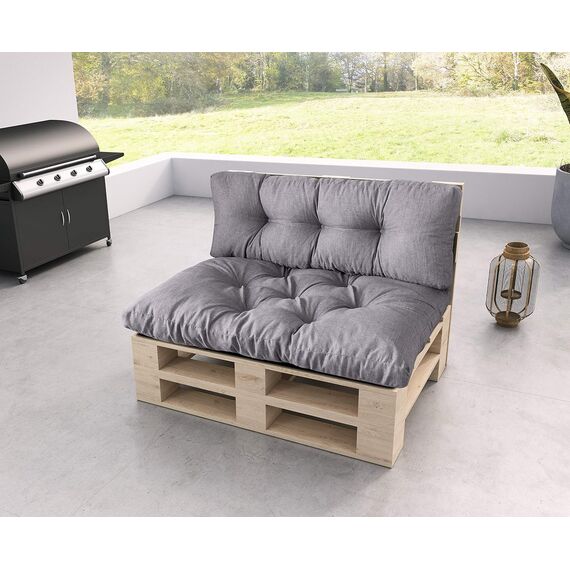 sunnypillow Palettenkissen für Palettenmöbel - 2er Set - Palettenauflage 120 x 80 für Palettensofa - Palettenpolster für Garten, Gesteppte Kissen für Europaletten - Sitzkissen & Rückenkissen Grau