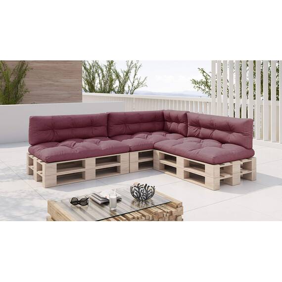 sunnypillow Palettenkissen für Palettenmöbel - 7er Set - Palettenauflage 120 x 80 für Palettensofa - Palettenpolster für Garten, Gesteppte Kissen für Europaletten - Sitzkissen & Rückenkissen Violett