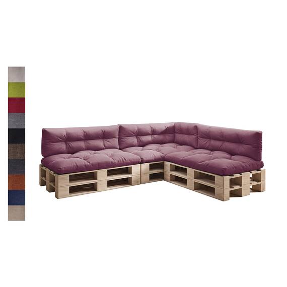 sunnypillow Palettenkissen für Palettenmöbel - 7er Set - Palettenauflage 120 x 80 für Palettensofa - Palettenpolster für Garten, Gesteppte Kissen für Europaletten - Sitzkissen & Rückenkissen Violett