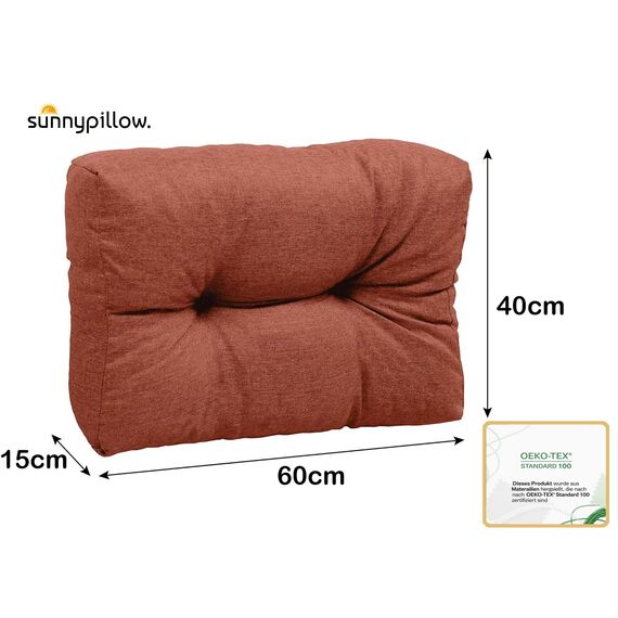 sunnypillow Palettenkissen für Gartenmöbel - Rückenkissen 60 x 40 cm - Rückenpolster für Bett und Sofa - Palettenpolster für Palettenmöbel - Gesteppte Gartenkissen - Rückenlehne, Seitenkissen Orange
