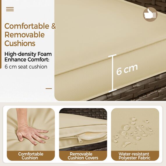 Yaheetech Balkonmöbel Set, Gartenmöbel-Set 3 TLG. inkl. 2 Stühle mit Sitzkissen & Tisch, Terrassenmöbelset Gartensitzgruppe Lounge Set aus PE-Polyrattan für Balkon Terrasse, Braun-Khaki