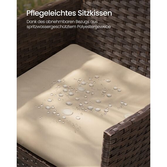 SONGMICS Balkonmöbel, Gartenmöbel-Set, aus PE-Polyrattan, Lounge-Set, Tisch und 2 Stühle, Terrassenmöbel, Outdoor, für Terrasse, Balkon, Garten, braun-Taupe GGF003K01