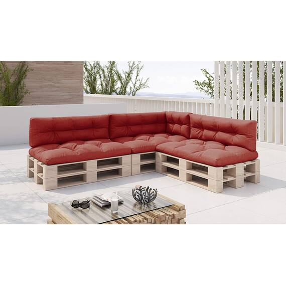 sunnypillow Palettenkissen für Palettenmöbel - 7er Set - Palettenauflage 120 x 80 für Palettensofa - Palettenpolster für Garten, Gesteppte Kissen für Europaletten - Sitzkissen & Rückenkissen Rot