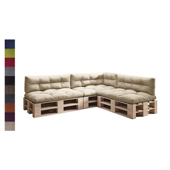 sunnypillow Palettenkissen für Palettenmöbel - 7er Set - Palettenauflage für Palettensofa - Palettenpolster für Garten, Gesteppte Kissen für Europaletten - Sitzkissen & Rückenkissen Cremefarben