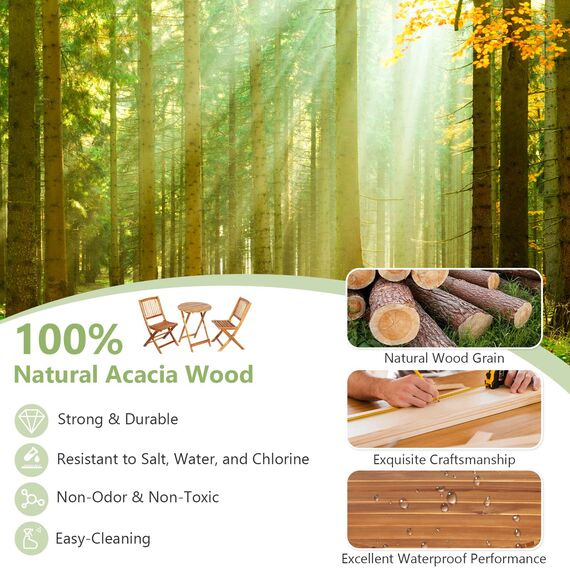 GIANTEX Balkonmöbel Kleiner Balkon, Runder Bistrotisch mit 2 Stühlen klappbar, Gartenmöbel Set Holz 3 teilig, Balkonset Bistroset Outdoor, Terrassenmöbel 2 Personen, Garten Sitzgruppe mit Kissen