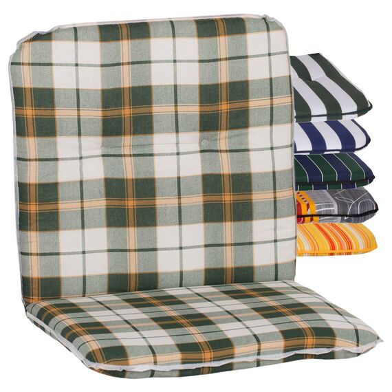 Beo Niedriglehner Auflagen Waschbar Bali | Made in EU nach Öko-Tex Standard | Atmungsaktive Stuhlauflage Niedriglehner mit Halteband | UV-beständige Auflagen Niedriglehner in Beige-Grün Kariert, 23786