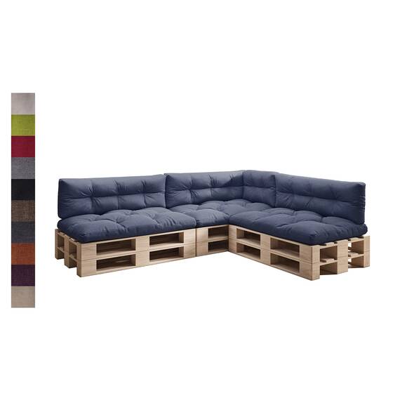 sunnypillow Palettenkissen für Palettenmöbel - 7er Set - Palettenauflage 120 x 80 für Palettensofa - Palettenpolster für Garten, Gesteppte Kissen für Europaletten - Sitzkissen & Rückenkissen Blau