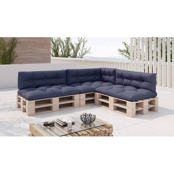 sunnypillow Palettenkissen für Palettenmöbel - 7er Set - Palettenauflage 120 x 80 für Palettensofa - Palettenpolster für Garten, Gesteppte Kissen für Europaletten - Sitzkissen & Rückenkissen Blau