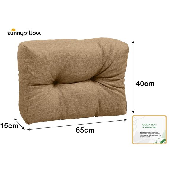 sunnypillow Palettenkissen für Gartenmöbel - Rückenkissen 65 x 40 cm - Rückenpolster für Bett und Sofa - Palettenpolster für Palettenmöbel - Gesteppte Gartenkissen - Rückenlehne, Seitenkissen Beige