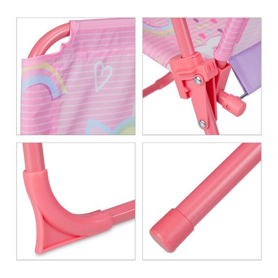 Relaxdays Camping Kindersitzgruppe, Einhorn Motiv, Kindersitzgarnitur mit Schirm, Klappstühlen & Tisch, Garten, pink