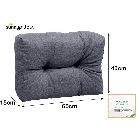 sunnypillow Palettenkissen für Gartenmöbel - Rückenkissen 65 x 40 cm - Rückenpolster für Bett und Sofa - Palettenpolster für Palettenmöbel - Gesteppte Gartenkissen - Rückenlehne, Kissen Anthrazit