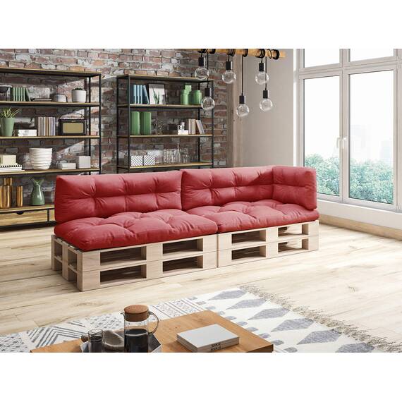sunnypillow Palettenkissen für Palettenmöbel - 5er Set - Palettenauflage 120 x 80 für Palettensofa - Palettenpolster für Garten, Gesteppte Kissen für Europaletten - Sitzkissen & Rückenkissen Rot