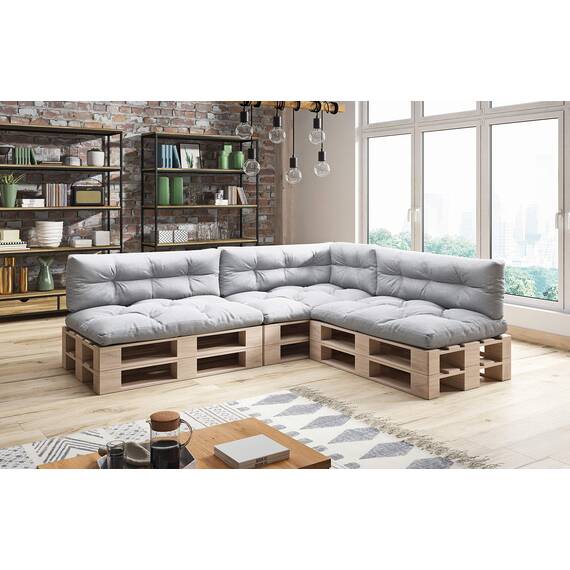 sunnypillow Palettenkissen für Palettenmöbel - 7er Set - Palettenauflage 120 x 80 für Palettensofa - Palettenpolster für Garten, Gesteppte Kissen für Europaletten - Sitzkissen & Rückenkissen Grau