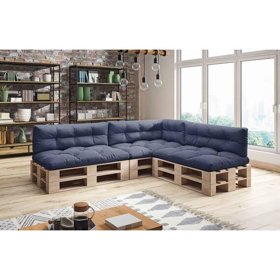 sunnypillow Palettenkissen für Palettenmöbel - 7er Set - Palettenauflage 120 x 80 für Palettensofa - Palettenpolster für Garten, Gesteppte Kissen für Europaletten - Sitzkissen & Rückenkissen Blau