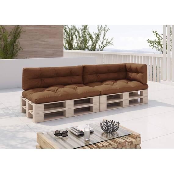 sunnypillow Palettenkissen für Palettenmöbel - 5er Set - Palettenauflage 120 x 80 für Palettensofa - Palettenpolster für Garten, Gesteppte Kissen für Europaletten - Sitzkissen & Rückenkissen Braun