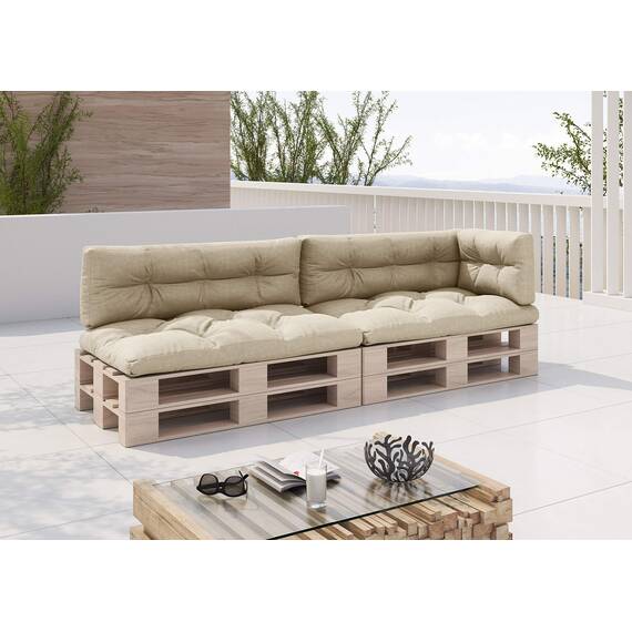 sunnypillow Palettenkissen für Palettenmöbel - 5er Set - Palettenauflage für Palettensofa - Palettenpolster für Garten, Gesteppte Kissen für Europaletten - Sitzkissen & Rückenkissen Cremefarben