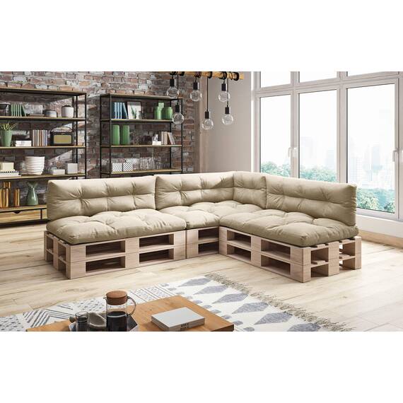sunnypillow Palettenkissen für Palettenmöbel - 7er Set - Palettenauflage für Palettensofa - Palettenpolster für Garten, Gesteppte Kissen für Europaletten - Sitzkissen & Rückenkissen Cremefarben