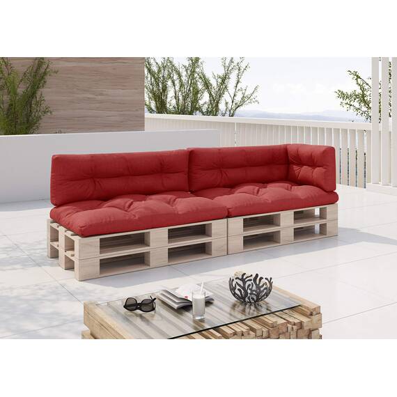 sunnypillow Palettenkissen für Palettenmöbel - 5er Set - Palettenauflage 120 x 80 für Palettensofa - Palettenpolster für Garten, Gesteppte Kissen für Europaletten - Sitzkissen & Rückenkissen Rot