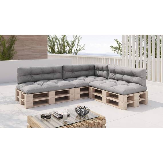 sunnypillow Palettenkissen für Palettenmöbel - 7er Set - Palettenauflage 120 x 80 für Palettensofa - Palettenpolster für Garten, Gesteppte Kissen für Europaletten - Sitzkissen & Rückenkissen Grau
