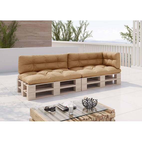 sunnypillow Palettenkissen für Palettenmöbel - 5er Set - Palettenauflage 120 x 80 für Palettensofa - Palettenpolster für Garten, Gesteppte Kissen für Europaletten - Sitzkissen & Rückenkissen Beige