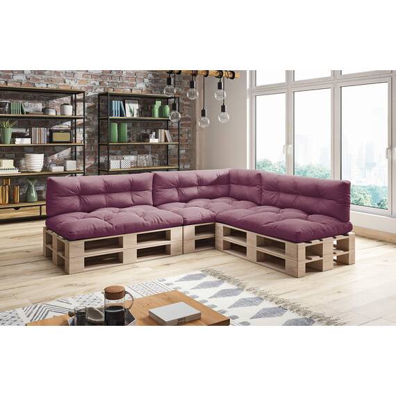 sunnypillow Palettenkissen für Palettenmöbel - 7er Set - Palettenauflage 120 x 80 für Palettensofa - Palettenpolster für Garten, Gesteppte Kissen für Europaletten - Sitzkissen & Rückenkissen Violett