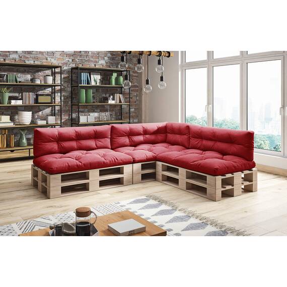 sunnypillow Palettenkissen für Palettenmöbel - 7er Set - Palettenauflage 120 x 80 für Palettensofa - Palettenpolster für Garten, Gesteppte Kissen für Europaletten - Sitzkissen & Rückenkissen Rot