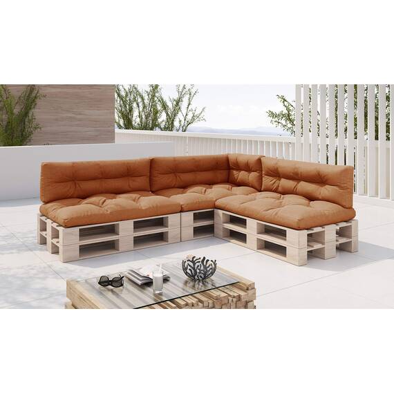 sunnypillow Palettenkissen für Palettenmöbel - 7er Set - Palettenauflage 120 x 80 für Palettensofa - Palettenpolster für Garten, Gesteppte Kissen für Europaletten - Sitzkissen & Rückenkissen Orange