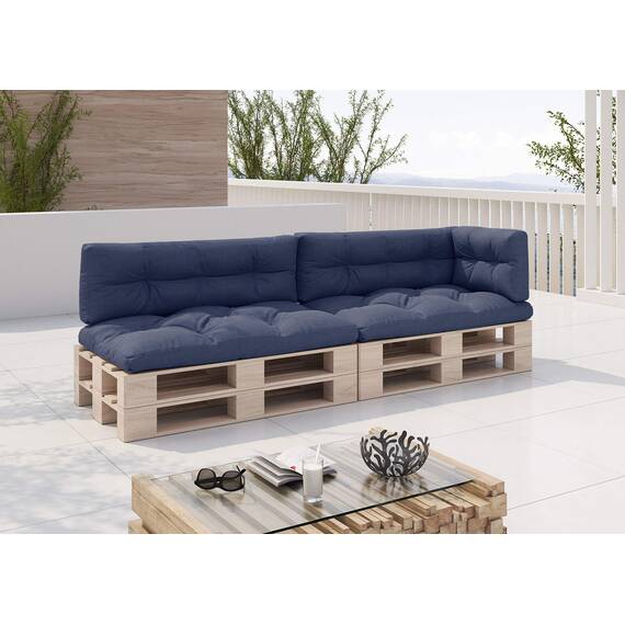sunnypillow Palettenkissen für Palettenmöbel - 5er Set - Palettenauflage 120 x 80 für Palettensofa - Palettenpolster für Garten, Gesteppte Kissen für Europaletten - Sitzkissen & Rückenkissen Blau