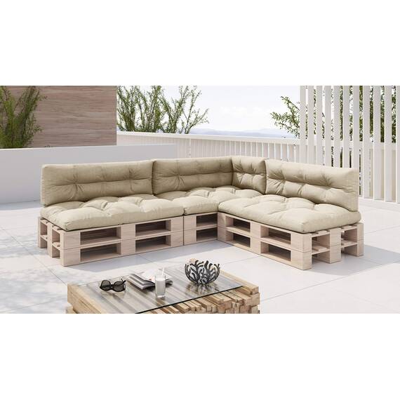 sunnypillow Palettenkissen für Palettenmöbel - 7er Set - Palettenauflage für Palettensofa - Palettenpolster für Garten, Gesteppte Kissen für Europaletten - Sitzkissen & Rückenkissen Cremefarben