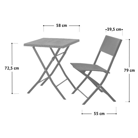SVITA Bistroset 3-teilig 2 Stühle 1 Tisch Polyrattan Balkonset platzsparend klappbar Gartenmöbel Grau