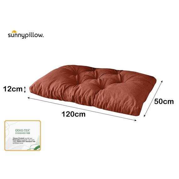 sunnypillow Palettenkissen für Gartenmöbel - Sitzkissen 120 x 50 cm - Palettenauflage für Palettensofa - Palettenpolster, Sitzpolster für Palettenmöbel - Gesteppte Gartenkissen - Kissen Orange