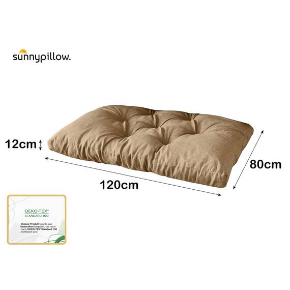 sunnypillow Palettenkissen für Gartenmöbel - Sitzkissen 120 x 80 cm - Palettenauflage für Palettensofa - Palettenpolster, Sitzpolster für Palettenmöbel - Gesteppte Gartenkissen - Kissen Beige