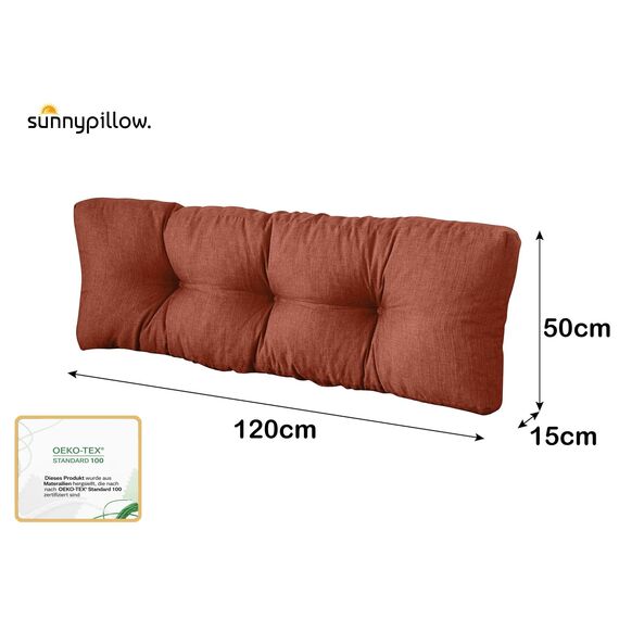 sunnypillow Palettenkissen für Gartenmöbel - Rückenkissen 120 x 50 cm - Rückenpolster für Bett und Sofa - Palettenpolster für Palettenmöbel - Gesteppte Gartenkissen - Rückenlehne, Kissen Orange