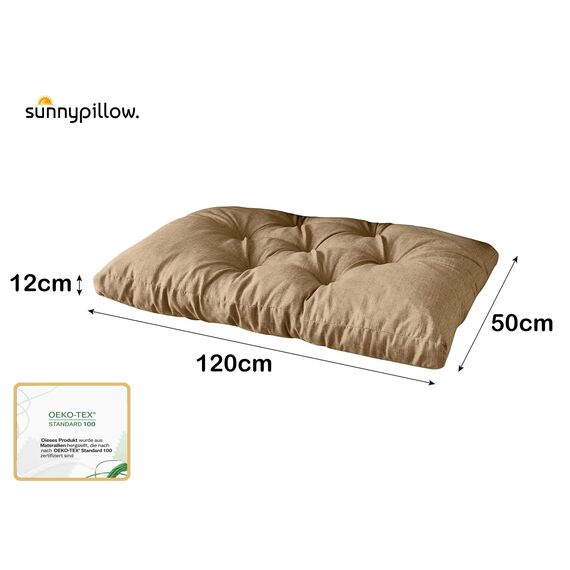 sunnypillow Palettenkissen für Gartenmöbel - Sitzkissen 120 x 50 cm - Palettenauflage für Palettensofa - Palettenpolster, Sitzpolster für Palettenmöbel - Gesteppte Gartenkissen - Kissen Beige