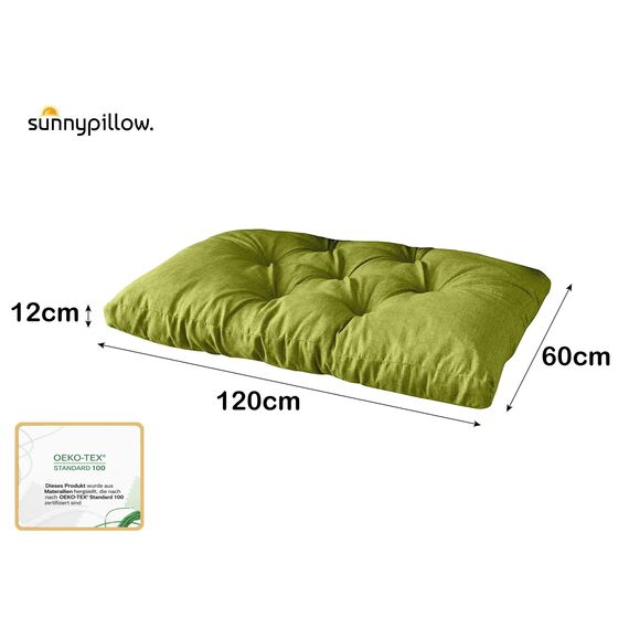 sunnypillow Palettenkissen für Gartenmöbel - Sitzkissen 120 x 60 cm - Palettenauflage für Palettensofa - Palettenpolster, Sitzpolster für Palettenmöbel - Gesteppte Gartenkissen - Kissen Grün