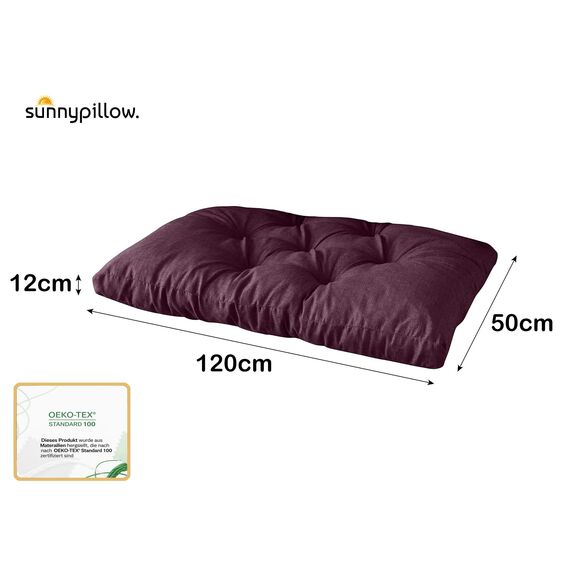 sunnypillow Palettenkissen für Gartenmöbel - Sitzkissen 120 x 50 cm - Palettenauflage für Palettensofa - Palettenpolster, Sitzpolster für Palettenmöbel - Gesteppte Gartenkissen - Kissen Violett