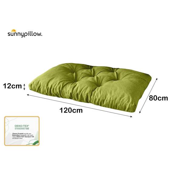 sunnypillow Palettenkissen für Gartenmöbel - Sitzkissen 120 x 80 cm - Palettenauflage für Palettensofa - Palettenpolster, Sitzpolster für Palettenmöbel - Gesteppte Gartenkissen - Kissen Grün