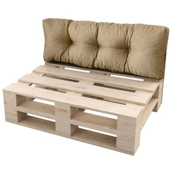 sunnypillow Palettenkissen für Gartenmöbel - Rückenkissen 120 x 50 cm - Rückenpolster für Bett und Sofa - Palettenpolster für Palettenmöbel - Gesteppte Gartenkissen - Rückenlehne, Kissen Beige