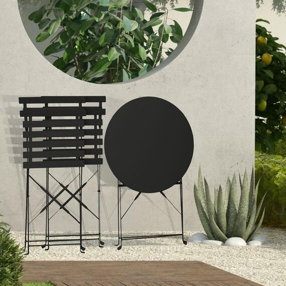 SVITA Bistro-Set 3-teilig Gartenset Garnitur Metall-Möbel Stuhl Tisch Klapp-Möbel Balkon-Set Schwarz