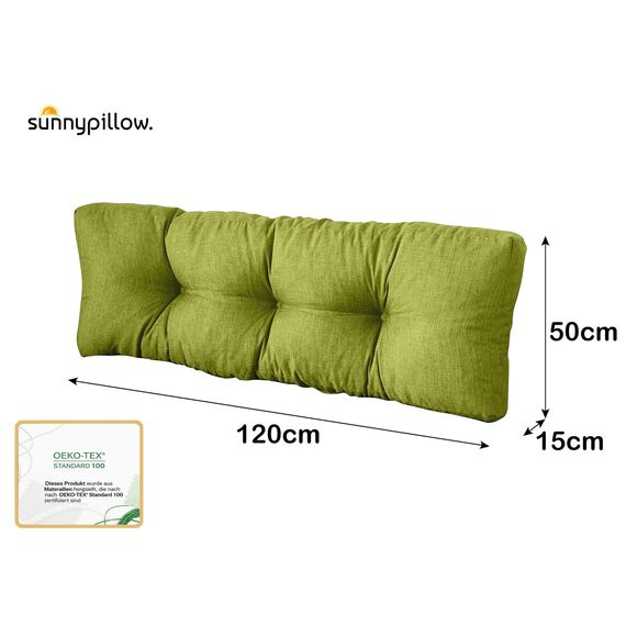 sunnypillow Palettenkissen für Gartenmöbel - Rückenkissen 120 x 50 cm - Rückenpolster für Bett und Sofa - Palettenpolster für Palettenmöbel - Gesteppte Gartenkissen - Rückenlehne, Kissen Grün