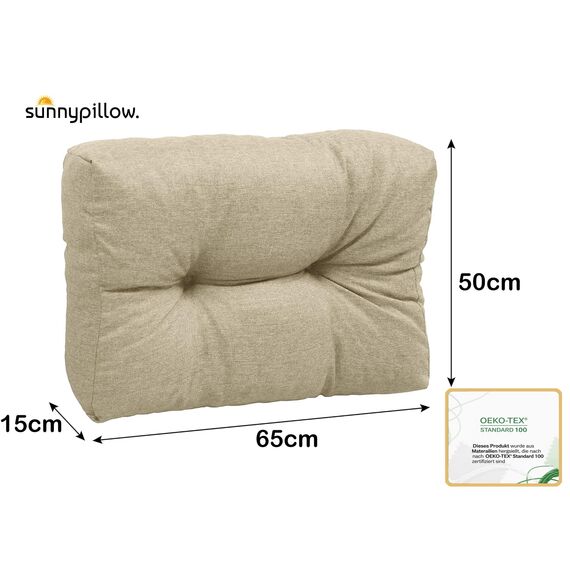 sunnypillow Palettenkissen für Gartenmöbel - Rückenkissen 65 x 50 cm - Rückenpolster für Bett und Sofa - Palettenpolster für Palettenmöbel - Gesteppte Gartenkissen - Rückenlehne, Kissen Cremefarben