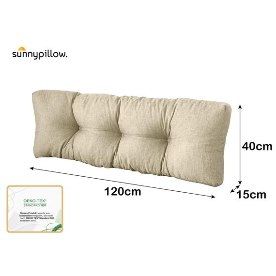 sunnypillow Palettenkissen für Gartenmöbel - Rückenkissen 120 x 40 cm - Rückenpolster für Bett und Sofa - Palettenpolster für Palettenmöbel - Gesteppte Gartenkissen - Rückenlehne, Kissen Cremefarben