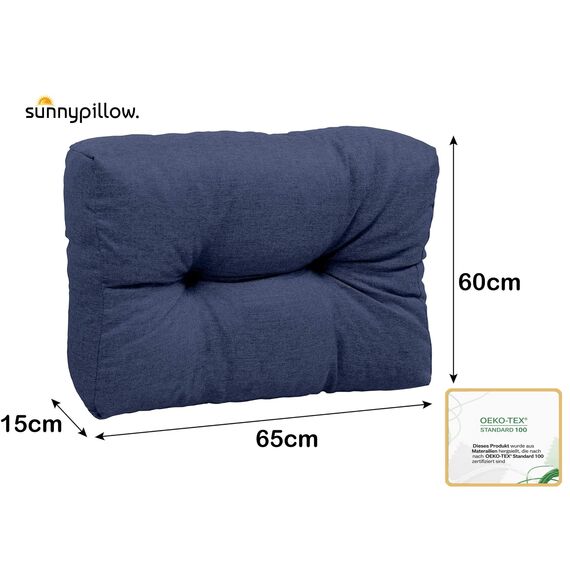 sunnypillow Palettenkissen für Gartenmöbel - Rückenkissen 65 x 60 cm - Rückenpolster für Bett und Sofa - Palettenpolster für Palettenmöbel - Gesteppte Gartenkissen - Rückenlehne, Seitenkissen Blau