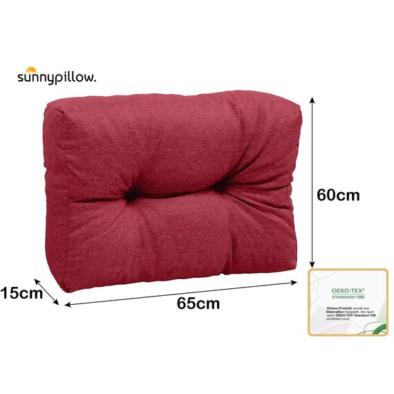 sunnypillow Palettenkissen für Gartenmöbel - Rückenkissen 65 x 60 cm - Rückenpolster für Bett und Sofa - Palettenpolster für Palettenmöbel - Gesteppte Gartenkissen - Rückenlehne, Seitenkissen Rot