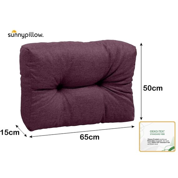 sunnypillow Palettenkissen für Gartenmöbel - Rückenkissen 65 x 50 cm - Rückenpolster für Bett und Sofa - Palettenpolster für Palettenmöbel - Gesteppte Gartenkissen - Rückenlehne, Seitenkissen Violett