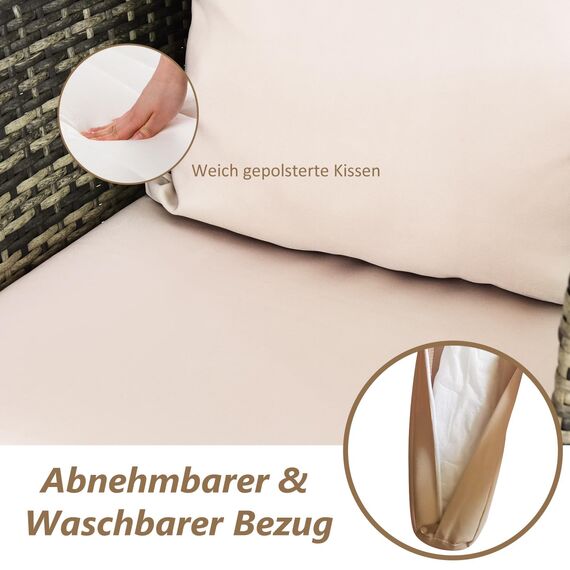 GIANTEX Balkonmöbel Kleiner Balkon, Rattan Gartenmöbel Set Bistrotisch mit 2 Stühlen, Balkonmöbel Set 3 teilig inkl. Kissen, Balkon Möbel für kleinenBalkon, Balkonset 2 Stühle 1 Tisch für 2 Personen