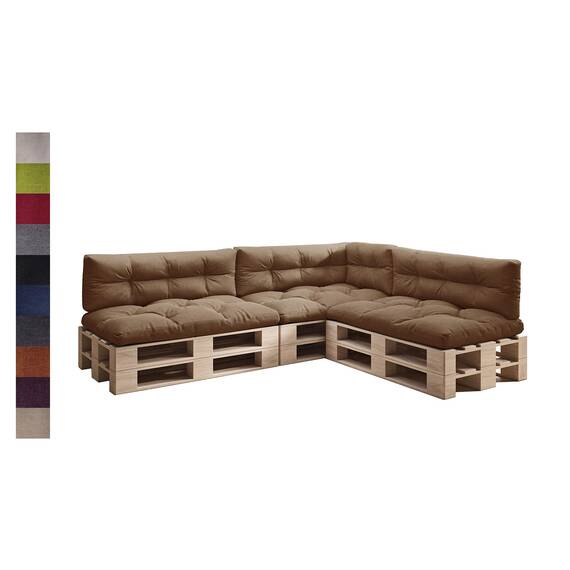 sunnypillow Palettenkissen für Palettenmöbel - 7er Set - Palettenauflage 120 x 80 für Palettensofa - Palettenpolster für Garten, Gesteppte Kissen für Europaletten - Sitzkissen & Rückenkissen Braun